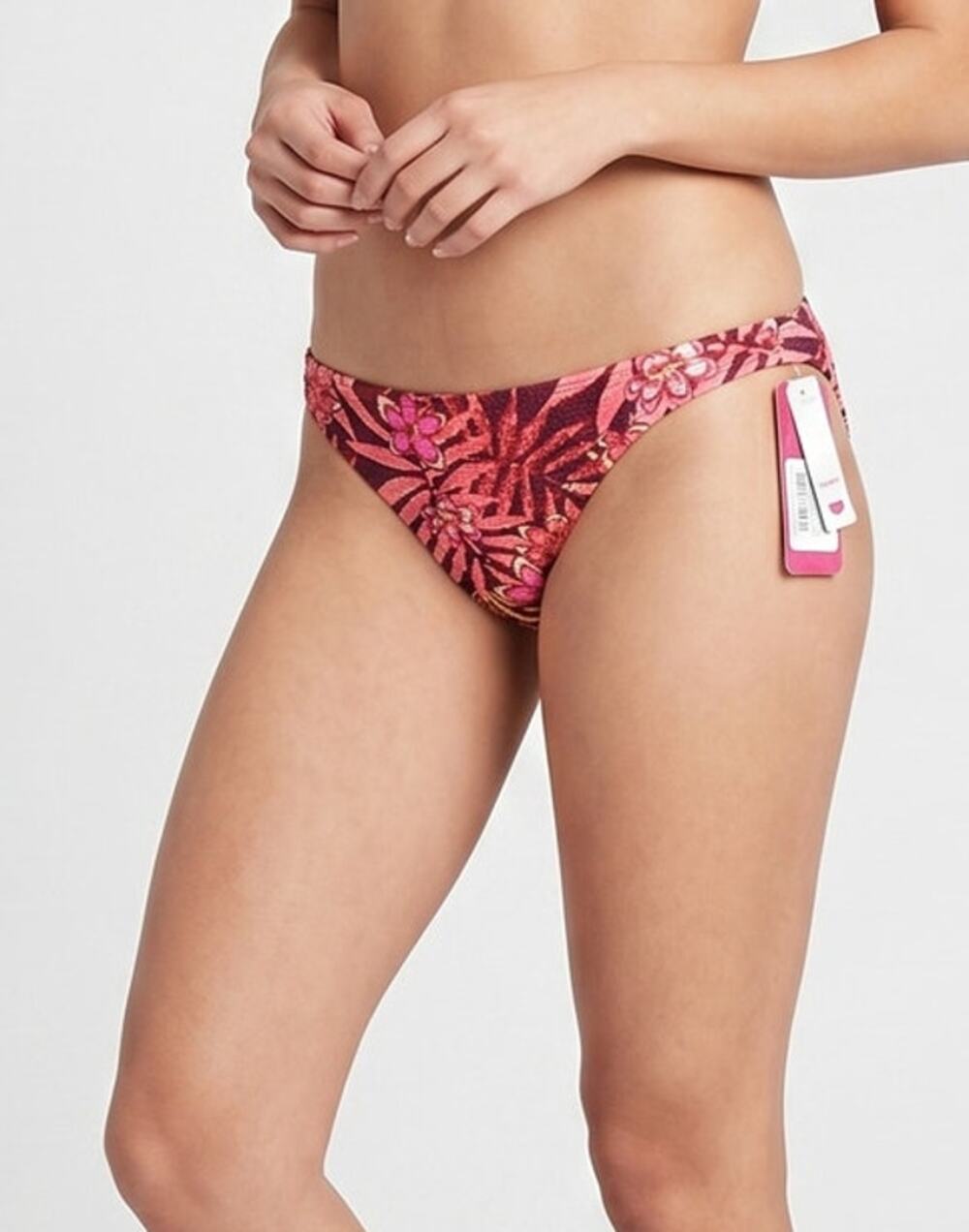 Xhilaration XS Swim Bikini Bottom Hipster Pink Red Floral Texture